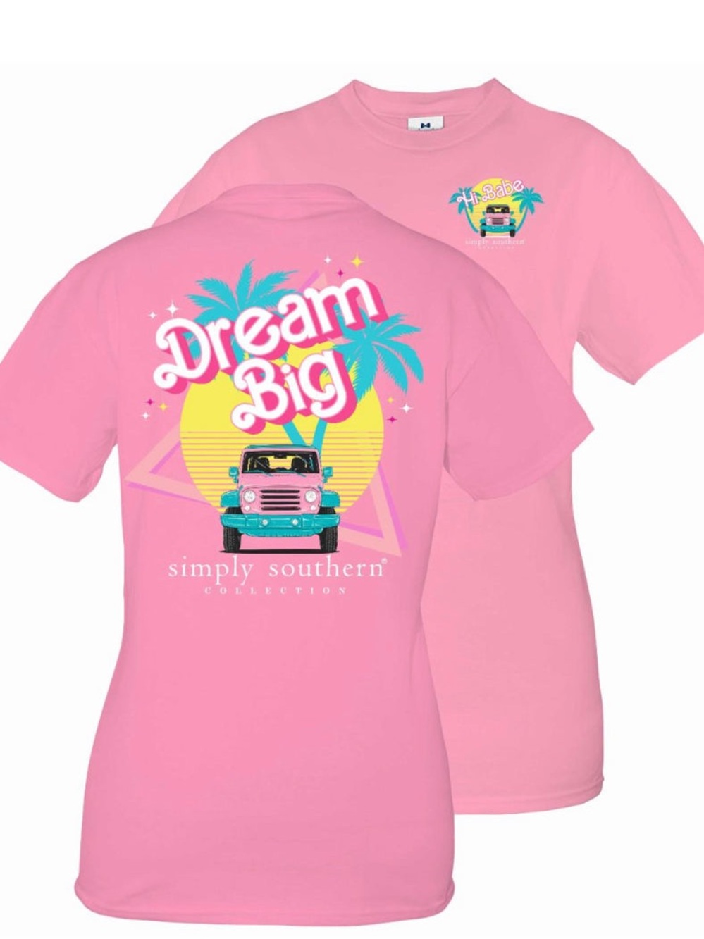 NWT Simply Southern Pink 'Dream Big' Graphic Tee with Turquoise Jeep